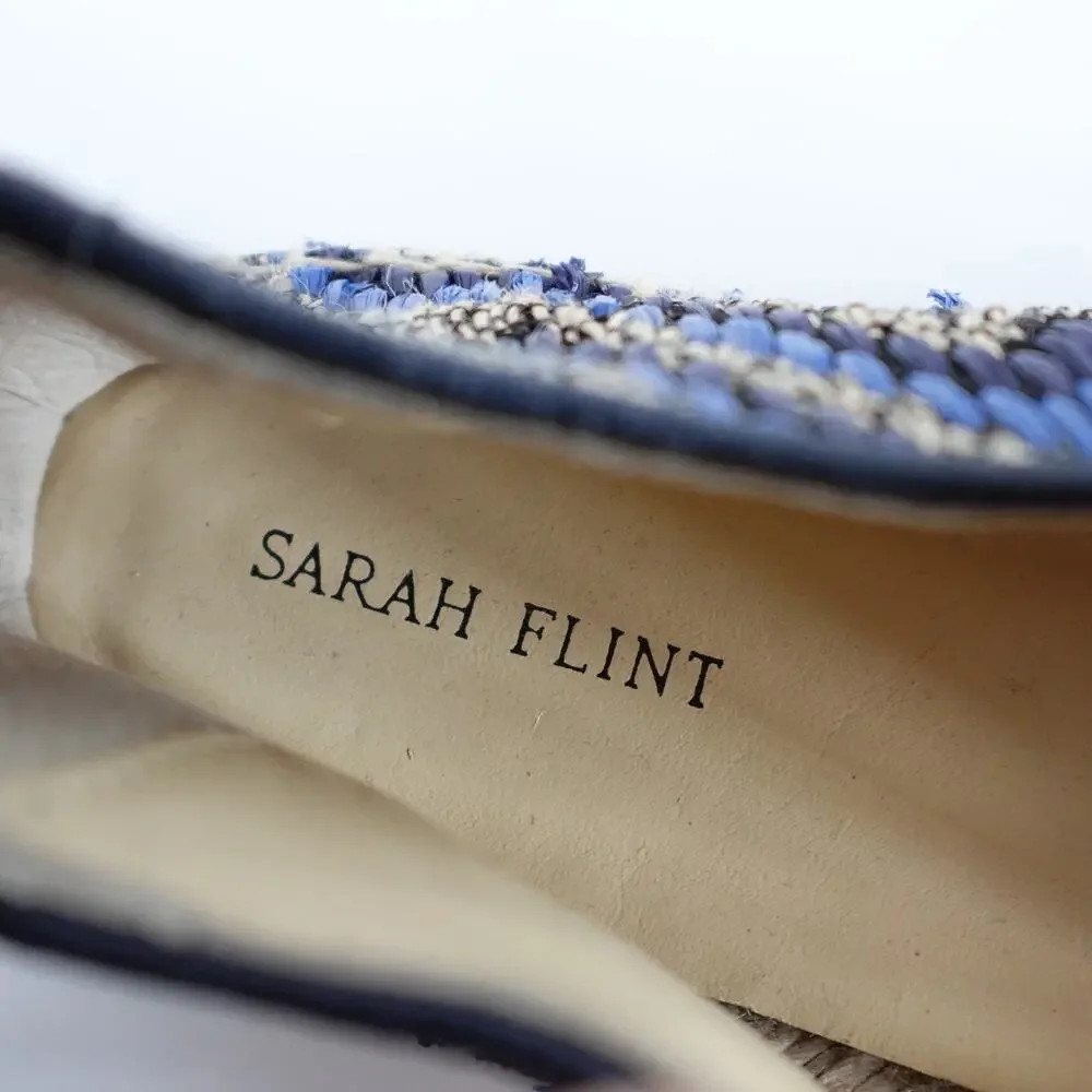 Sarah Flint Andrea Espadrille Loafers Flats Navy Raffia Linen Summer Vacation